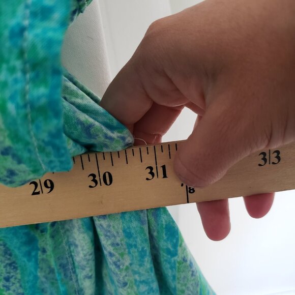 Woman Blue Green Multicolor Scoop Neck Long Dress - Picture 5 of 11